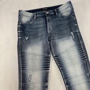 Southpole Jeans Mens 34x32 Blue Skinny Distressed Biker Moto Stretch Denim Pants